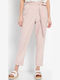FBL007-10502 Damen Hoch tailliert Stoff Capri Hose mit Gummizug Light Pink