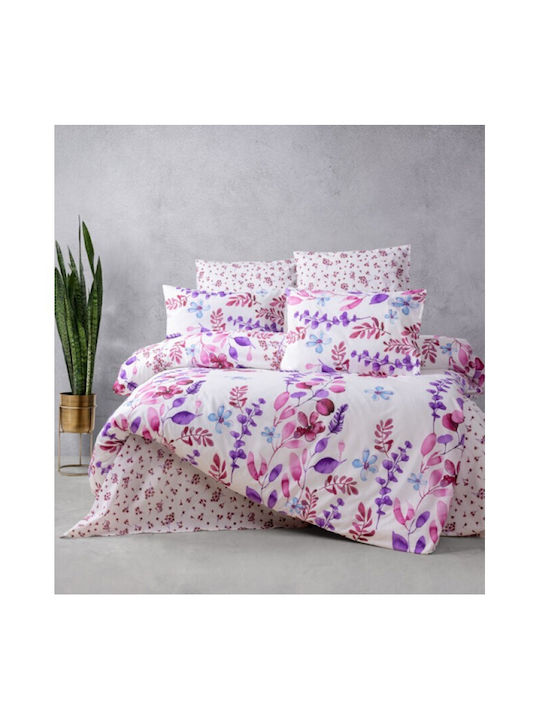 Mc Decor Duvet Cover Set Cotton Single with Pillowcase 160x240 Flower Lila