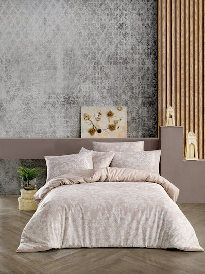 Mc Decor Ayla Cotton Duvet Cover Set 160x240cm Single with Pillowcase Beige MCL KPPM 049