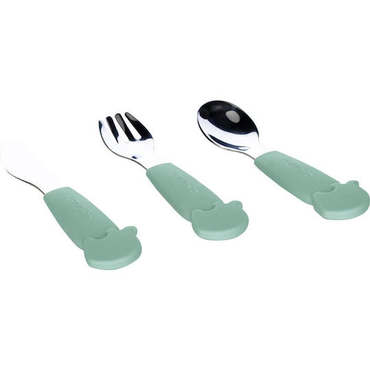 FreeOn Baby Set with Fork made of Metal for 6+ months Green 3pcs