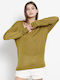 Funky Buddha Women's Long Sleeve Sweater Cotton with V Neckline Olive