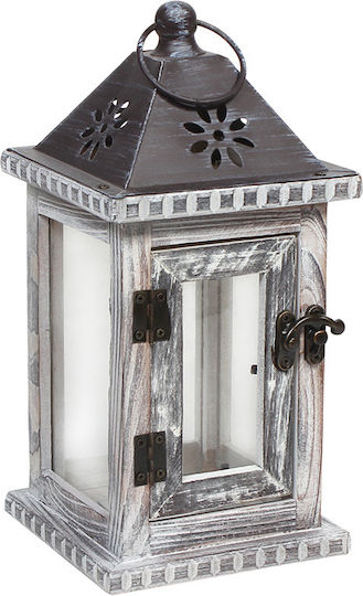 Keskor Tabletop Wooden Lantern Gray 12x12x25cm