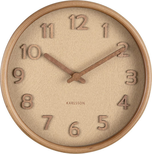 Karlsson Pure Wood Grain Αντικέ Ρολόι Τοίχου Ξύλινο Μπεζ Ø22cm