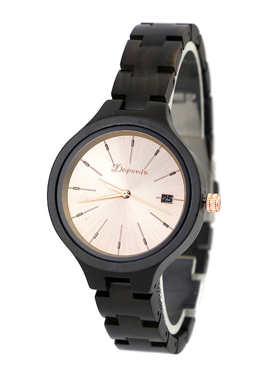 Daponte Women's Watch with Black Wooden Bracelet