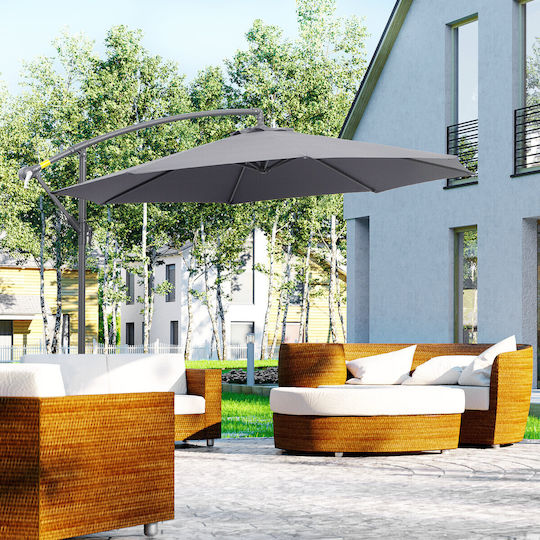 Hanging Circular Garden & Terrace Parasol Metal Deluxe Grey Diameter 3xHeight 2.6m