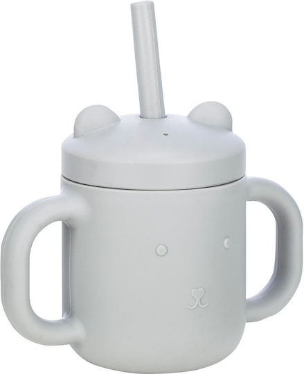 FreeOn Baby Cup with Handles and Straw made of Silicone Gray 175ml for 6m+m+