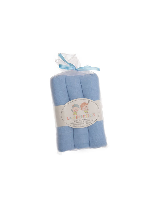 Gamberritos Kids Muslin Swaddle Wraps Light Blue 80x80cm. 3pcs