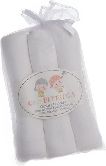 Gamberritos Kids Muslin Swaddle Wraps White 80x80cm. 3pcs