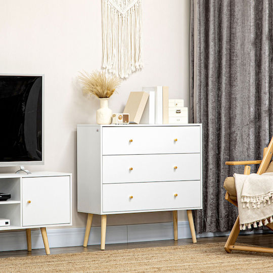 HomCom Bedroom Chest of Drawers Wooden with 3 Drawers White 80x30x80cm