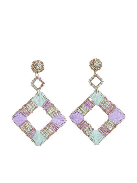 Ble Resort Collection Σκουλαρίκια Κρεμαστά Επιχρυσωμένα Πράσινα