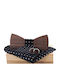 Daponte Wooden Handmade Bow Tie Set with Cufflinks and Pochette Black