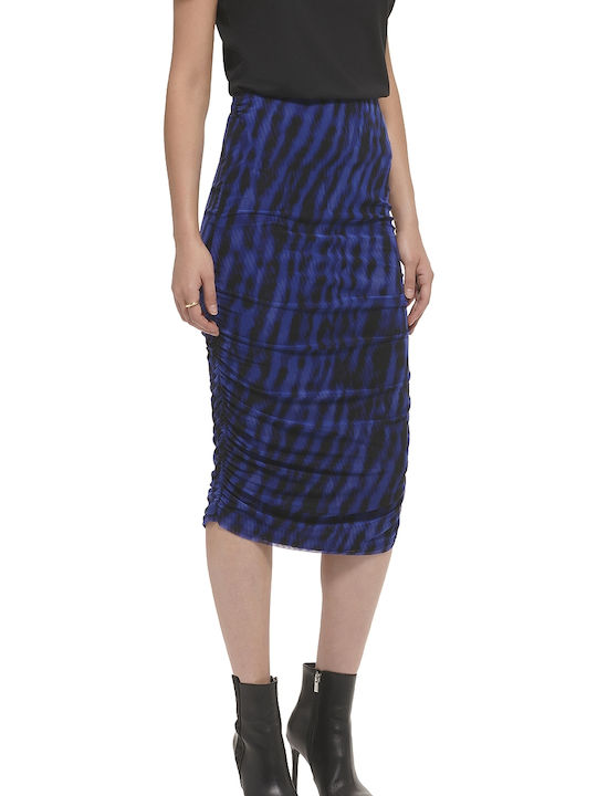 Pencil Ψηλόμεση Midi Φούστα με Τούλι Λεοπάρ Navy Μπλε