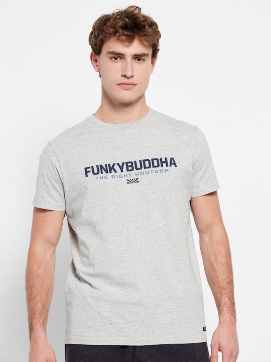 Funky Buddha T-shirt Bărbătesc cu Mânecă Scurtă Gri deschis Melange Melange