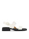 Dana Leather Women's Flat Sandals with Strap in White Color