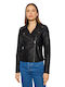 Women's Short Biker Artificial Leather Jacket for Winter Black