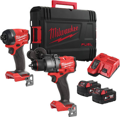 Milwaukee Set Impact Drill Driver & Impact Screwdriver 18V with 2 5Ah Batteries and Case