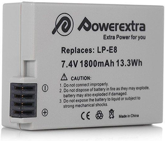 Powerextra Camera Battery Powerextra Lithium Ion (Li-Ion) 1800mAh Compatible with Canon LP-E8