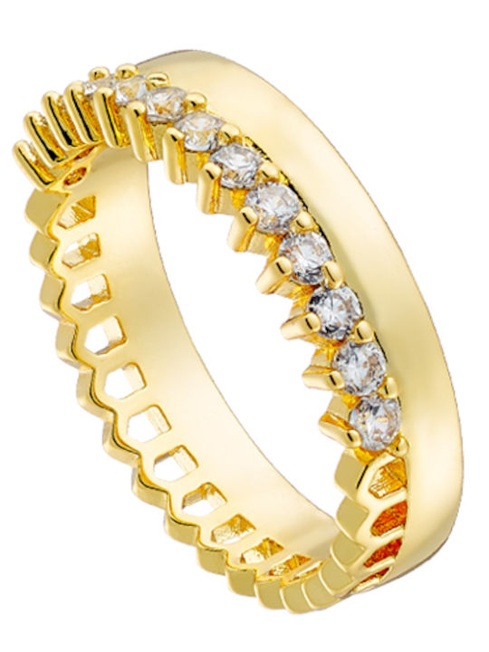 Oxette Crown Γυναικείο Δαχτυλίδι με Ζιργκόν Επιχρυσωμένο