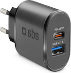 SBS Încărcător Fără Cablu cu Port USB-C 45W Livrarea energiei Negruς (Sbs Travel Ports Black)