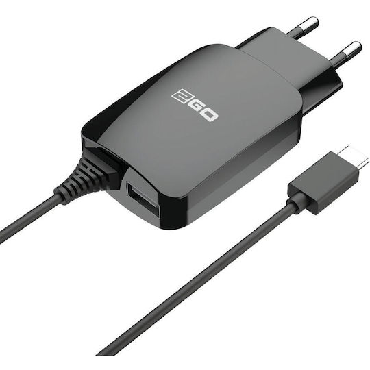 2GO Φορτιστής με Ενσωματωμένο Καλώδιο με Θύρα USB-A Lightning Μαύρος (797167)