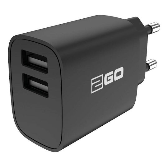 2GO Ladegerät ohne Kabel mit 2 USB-A Anschlüsse Schwarzs (794250)