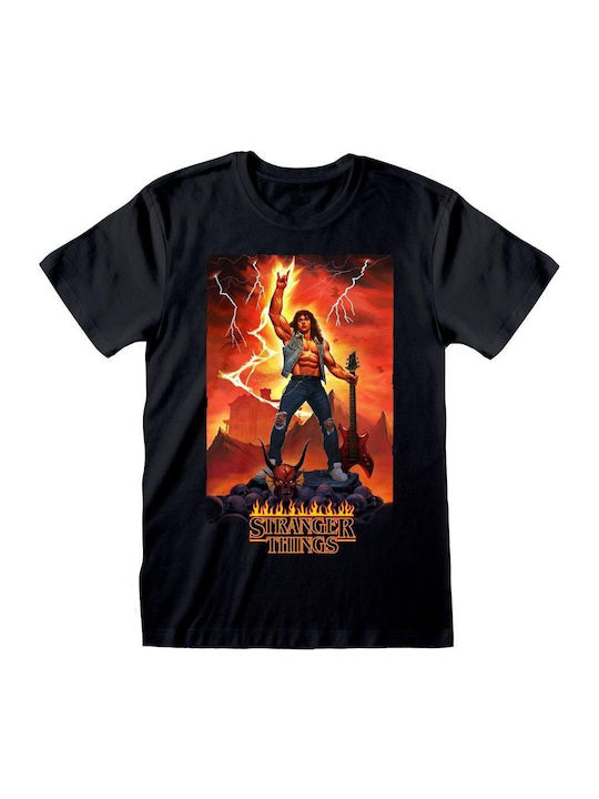 Heroes INC Eddie Rocks Tricou Stranger Things Negru Bumbac