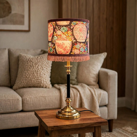Japanesse Blossom Ceramic Vintage Table Lamp for E14 Socket with Shade and White Base