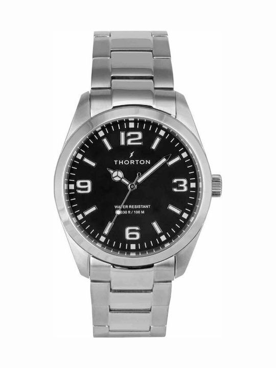 Thorton Ανδρικό Ρολόι 41mm Μπαταρίας με Ασημί Μ...