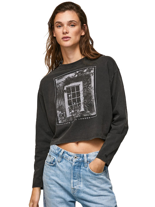 Pepe Jeans Lizzy Γυναικείο Crop Top Μακρυμάνικο Washed Black