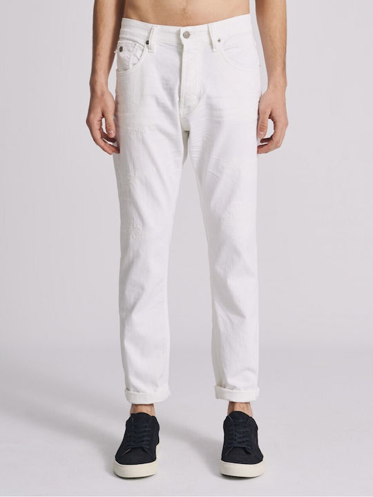 Nollan Ανδρικό Παντελόνι Τζιν Ελαστικό με Slim Tapered Εφαρμογή Λευκό