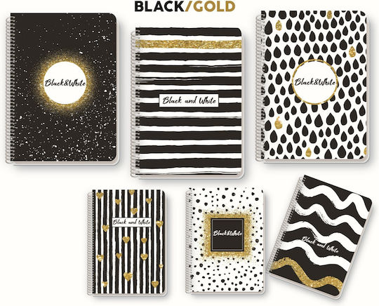 Black & White Spirale Schulheft Geregelt A4 35 Papiereinlagen Gold Verschiedene Designs