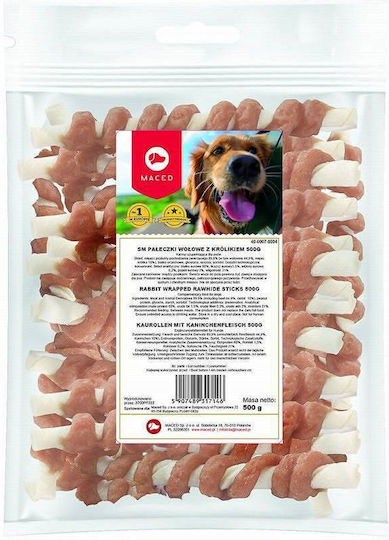 Maced Wrapped Rawhide Delicii în formă de baston pentru câini cu Iepure 500gr
