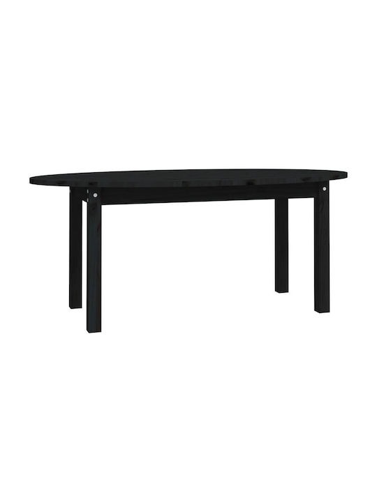 Oval Solid Wood Coffee Table Black L110xW55xH45cm