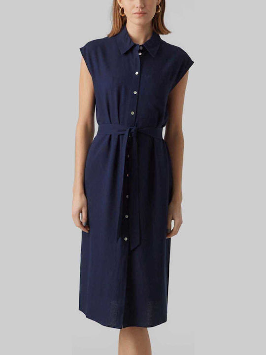 Vero Moda Καλοκαιρινό Midi Σεμιζιέ Φόρεμα Navy ...