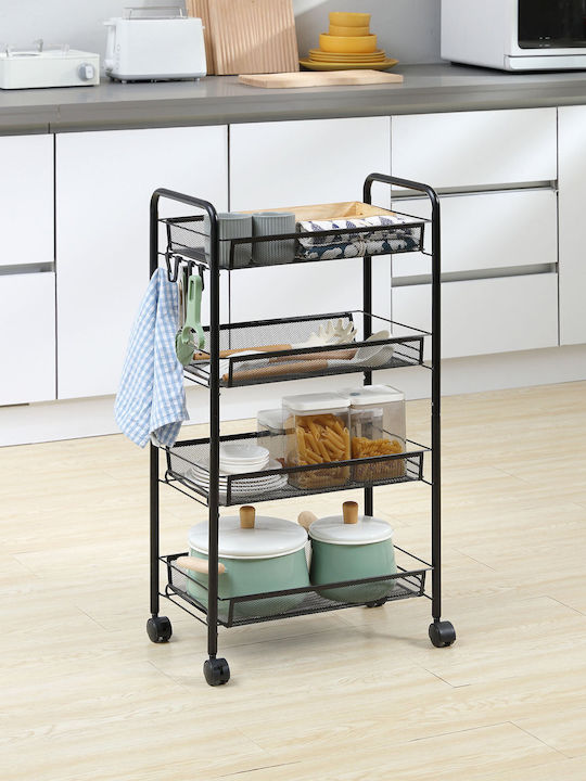 HomCom HomCom Plastic Kitchen Trolley 4 Tiers Black 45x26.5x84cm