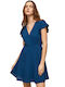 Pepe Jeans Sommer Mini Kleid Wickel Blau