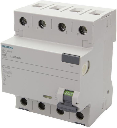 Siemens Ρελέ Ράγας Διαρροής 4x40Α 30mA