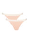 Go Ribbed H Tanga Βαμβακερά Femei Slip 2Pack Roz