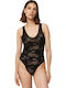 Smart Frauen Bodysuit mit Spitze Schwarz