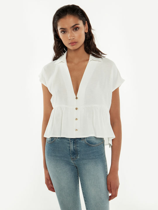 Toi&Moi Women's Summer Blouse Short Sleeve White