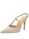 Sante Leather Pointed Toe Stiletto Beige High Heels with Strap