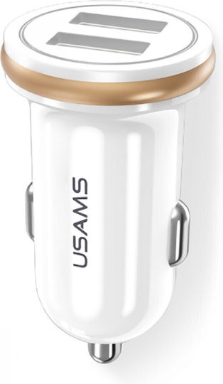 Usams Auto-Ladegerät 4.8A mit Anschlüssen: 2xUSB Weiß Farbe