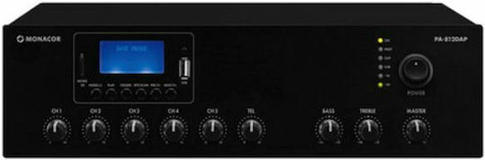 Monacor PA-812DAP Усилвател на мощност Усилвател на PA 120W/100V и USB/Bluetooth връзки в Черен цвят