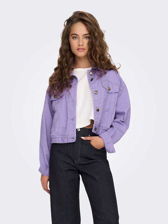 Only Women's Short Jean Jacket for Spring or Autumn Lilacc