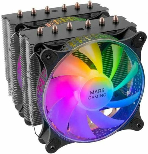 Mars Gaming MCPU-XT Dual Fan CPU Cooling with ARGB for AM4/AM5/1200/115x/1700 Socket