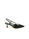 Sante Leather Pointed Toe Black Medium Heels with Strap