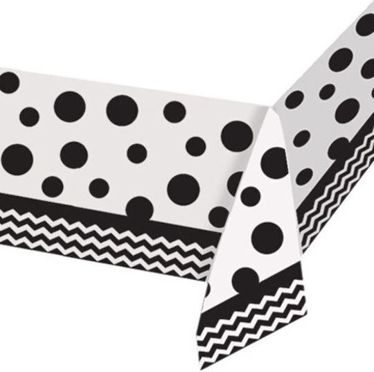 Creative Converting Black Velvet Chevron-Dots Парти покривка Пластмаса 259x137см Бял 720060