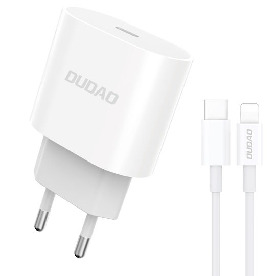 Dudao Φορτιστής με Θύρα USB-C και Καλώδιο USB-C - Lightning 20W Power Delivery Λευκός (A8SEU)