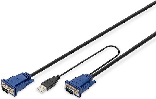 Digitus Καλώδιο KVM DS-19231 1.8m D-Sub15 to 2xPS/2 & USB & D-Sub15 M/M