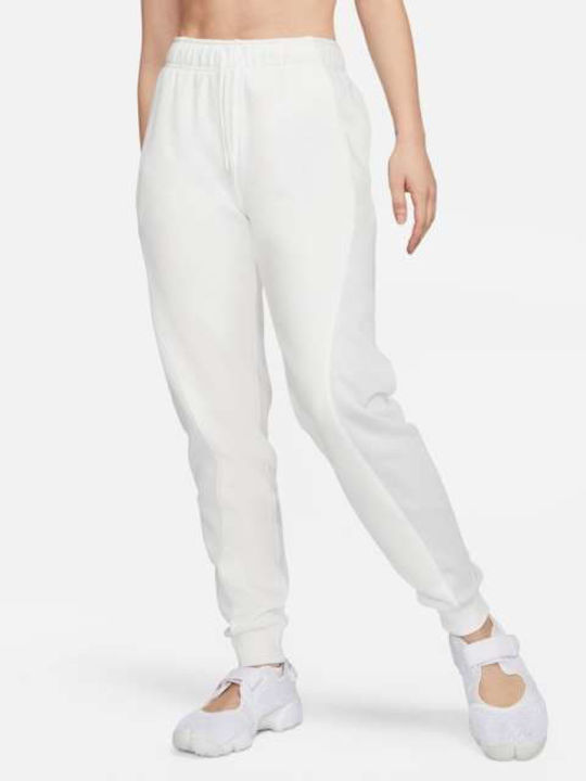 Nike Ψηλόμεσο Παντελόνι Γυναικείας Φόρμας με Λάστιχο Λευκό Fleece